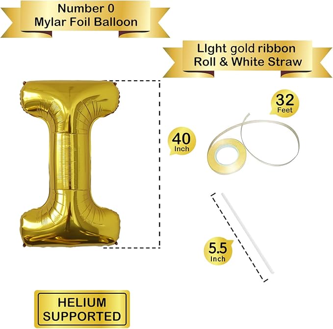 Letter Balloons Gold Party Balloon - 40 Inch Large Gold Letter I Balloon, Letter Balloon Birthday Decorations, Balloon for Women Men Anniversary Party Decorations Supplies