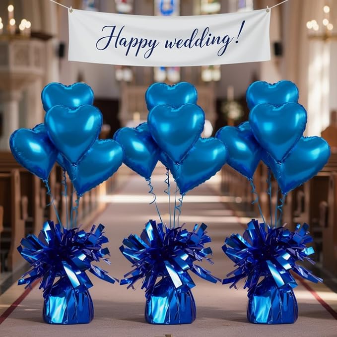 Aluminum Foil Balloon Weights for Parties (6 pcs) - 0.31lb (140g) Each - Premium Balloon Anchors for Birthday, Wedding, Dinner, Indoor & Outdoor Decorations（Dark Blue 6pcs）