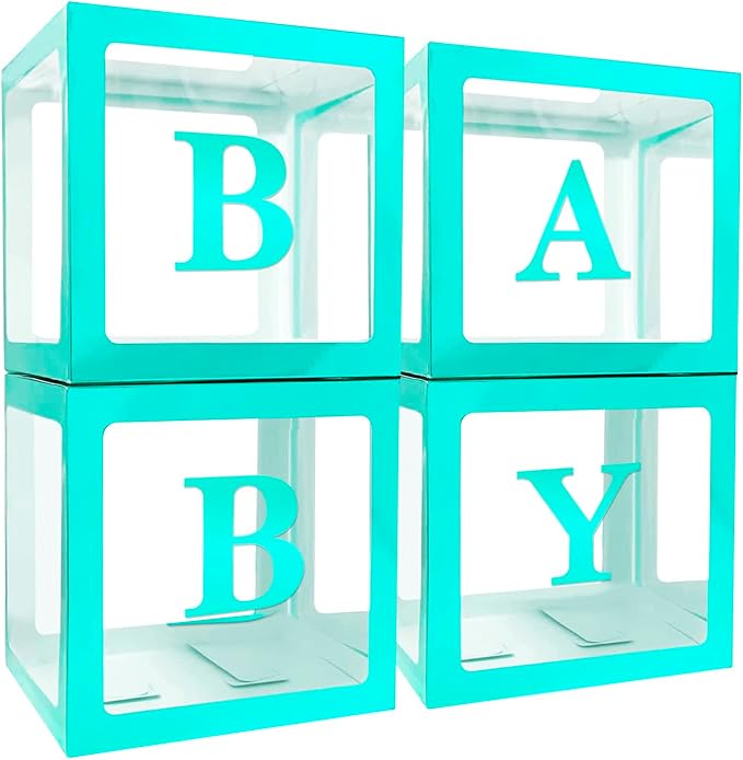 Party Decorations - 4pcs Blue Baby Balloon Boxes Blocks with Blue BABY Letters for Gender Reveal Party,Birthday Party Decorations