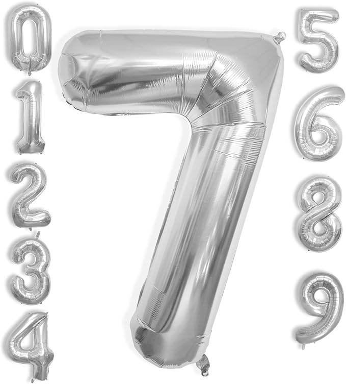 40 Inch Large Silver Number Celebration and Decoration Balloon for Birthday Parties, Graduations, Anniversaries, Weddings, Photo Shoots, Special Events - Helium Foil (Silver Number 7)