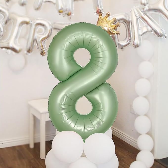 40 Inch Green Number Balloon 8 Olive Green Foil Balloon Sage Green 8 Balloons Mylar Helium Balloon for Birthday Party Decorations Girls Boys Baby Shower Wedding Anniversary Decoration (Number 8)