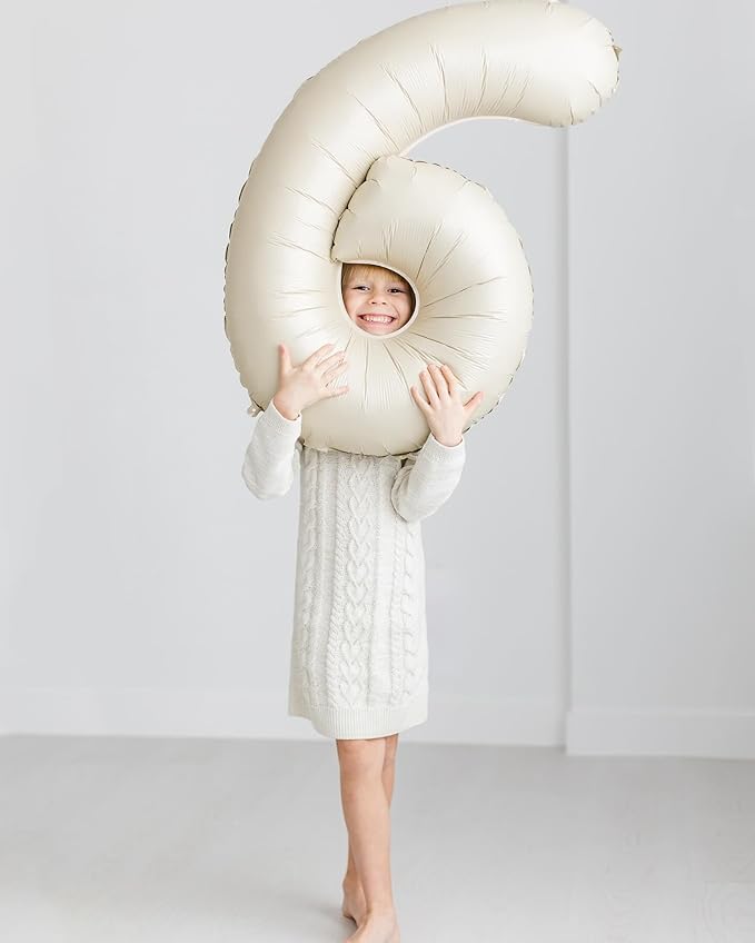 40 Inch Cream Number 7 Balloon, Giant 7 Number Balloons for 7th Birthday Decorations, Party Supplies for Baby Boy Girl, Cream Party Decor