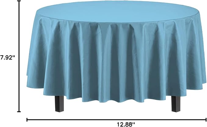 Exquisite 12-Pack Premium Plastic Tablecloth 84in. Round Table Cover - Sky Blue