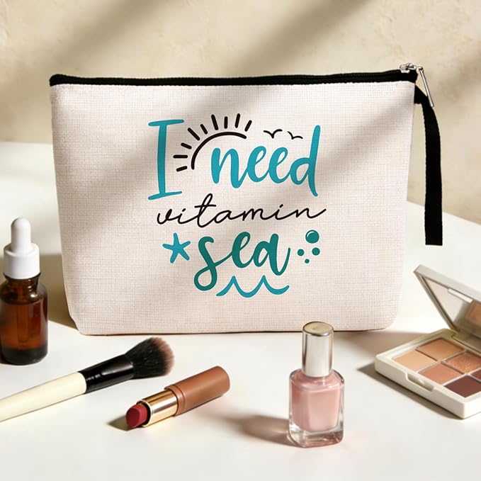 Jztco Inspirational Beach Lover Gifts Makeup Bag Women Beach Accessories for Women Sunscreen Bags for Cute Funny Birthday Gifts for Girls Sister