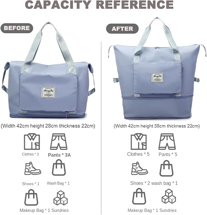Large Capacity Folding Travel Bag, Lightweight Waterproof Luggage Bag, Expandable Travel Duffel Bag, Dry Wet Separated Gym Tote Bag, Weekender Overnight Bags for Women and Man (Blue)