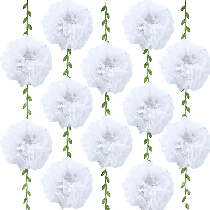 White Flower Garland for Backdrop - 2 Pcs Artificial Paper Floral Garlands for Wedding Home Decor, 8.2 Ft Hanging Fake Flower Vines for Room Wall Table Garden Decoration Aesthetic