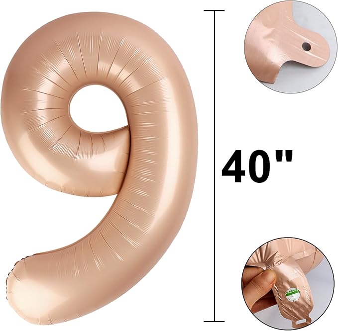 40 Inch Caramel Balloon Number 9,Jumbo Mylar Foil Helium Balloon for 9 19th 29th 39th 90th 99th Digital Balloons for Birthday Party,Wedding Anniversary Party Decorations