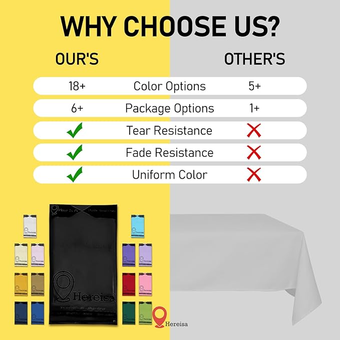 Black 6 Pack Plastic Table Cloth 54" x 108", Disposable Tablecloths Rectangle Table Cover, Plastic Table Cloths for Parties
