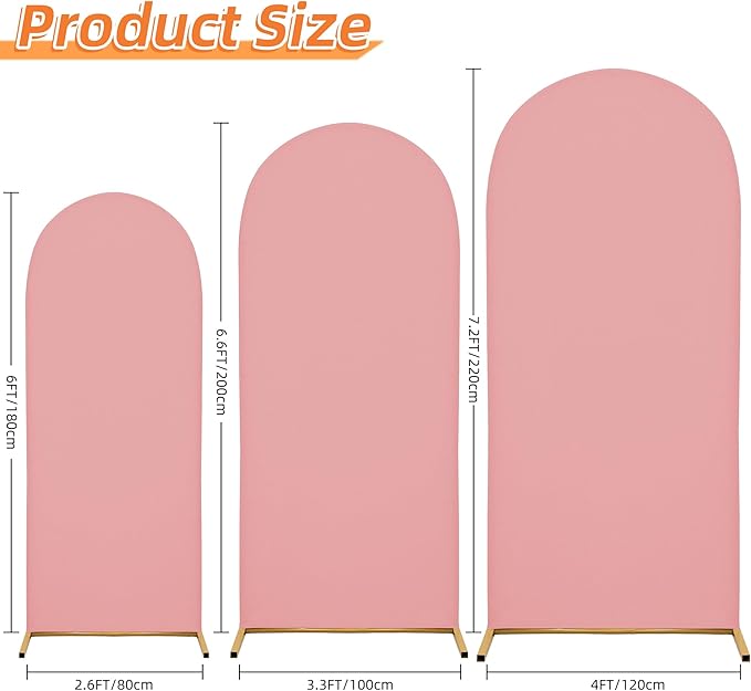 Arch Covers,Arch Backdrop Stand Fitted Cover for Wedding Birthday Party Ceremony Banquet Decoration(7.2FT&6.6FT&6FT,Light Pink,Cover Only)