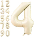 Number 4 Balloon Beige,40 Inch Large Cream Foil 4 Helium Balloons for Boys Girls Birthday Anniversary Decorations