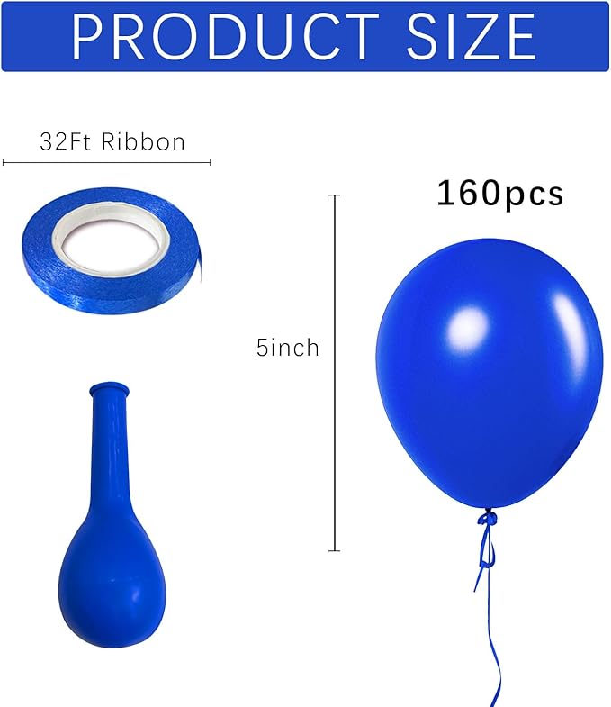 Royal Blue Balloons Blue Party Decorations 160 Pack 5 inch Round Blue Balloons for Birthday Graduation Baseball Nautical 4th of July Independence Memorial Day Patriotic Party Decorations