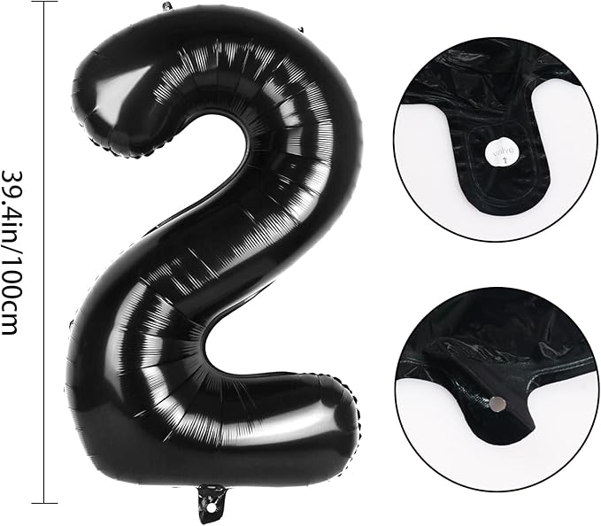 Number 2 Balloons 40 Inch Large Helium Foil Mylar Balloons For Birthdays Party Decorations/Wedding/Anniversary/Graduations/Baby Shower (Black)