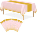 4 Pack Pink and Gold Tablecloth Party Decorations Plastic Pink Tablecloth Printed Gold Table Runner 54 x108 Inch Disposable Rectangle Table Cover for Birthday Wedding Graduation Anniversary
