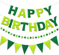 Pre-Strung Happy Birthday Banner & Felt Garland Set - Ombre Green Birthday Decorations for Women Men Boys Girls | Reusable Party Supplies for Indoor & Outdoor