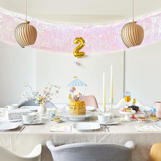 Premium Iridescent Fringe Tinsel Garland for Party Decorations -4 Layers Thick, 2 Pack | LILF Foil Metallic Tinsel Banner Party Streamers for Wedding Birthday Christmas Decoration