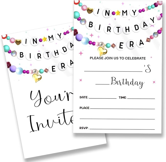 In My Birthday Era Party Invitations Supplies with Envelopes Set of 20 Girl Birthday Invites for Fans Celebration Party Fill in Blank, Double Sided