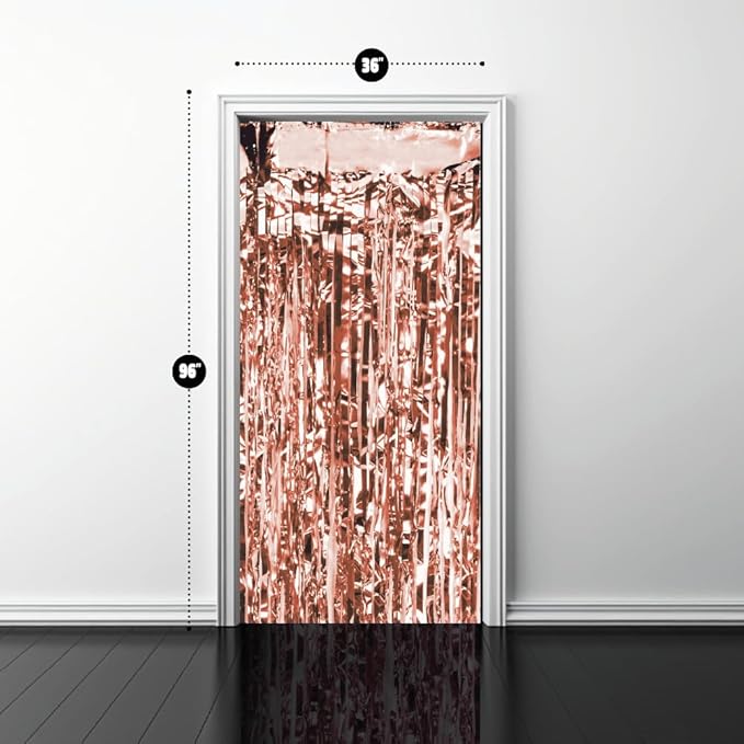 Pack of 2 Rose Gold Foil Fringe Curtains – Rose Gold Tinsel Backdrop for Photo Booth, Birthday, Wedding, Baby Shower, Bachelorette, Christmas & Holiday Party Decorations