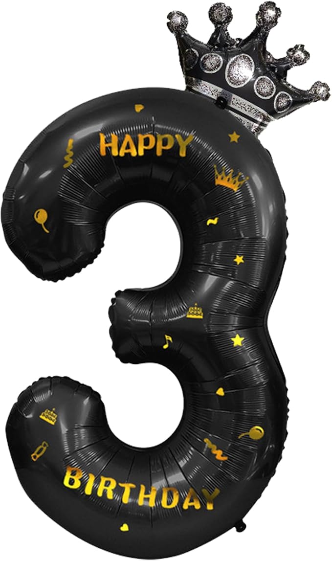 40 Inch Large Black Number Balloons Crown Big Black Digit Foil Mylar Balloons for Baby Shower Wedding Birthday Party Supplies (black 3)