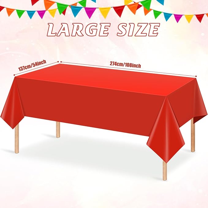 6Pcs Red Rectangle Tablecloths,Disposable Plastic Tablecloth,Waterproof Red Table Cover for Graduation Birthdays Weddings Anniversary Party Decorations,54 x 108 Inch