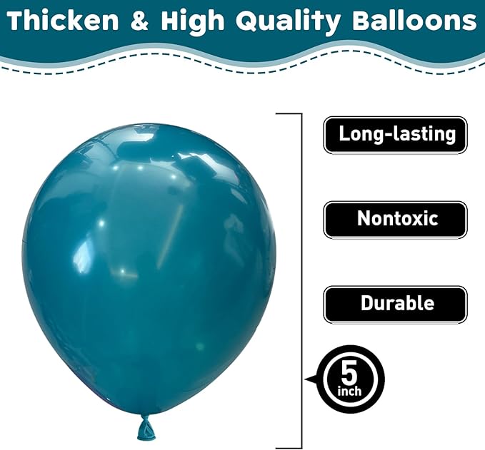 Peacock Blue Balloons 60pcs 5inch Small Turquoise Teal Blue for Balloon Garland Arch 5'' Round Mini Retro Peacock Blue Latex Balloon for Ocean Theme Birthday Party Decoration DIY Wedding