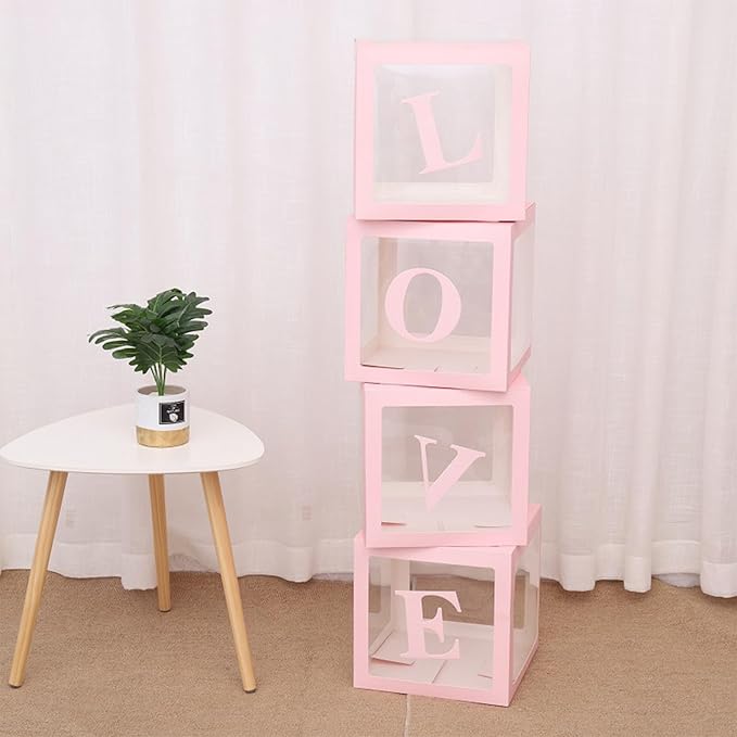 Ledido 2026 Graduation Balloon Boxes Decorations, 4 Pieces Pink Clear Grad Balloon boxes with Letters, Class of 2026 Graduation Party Supplies for College, High School, Prom, Birthday, Baby Shower