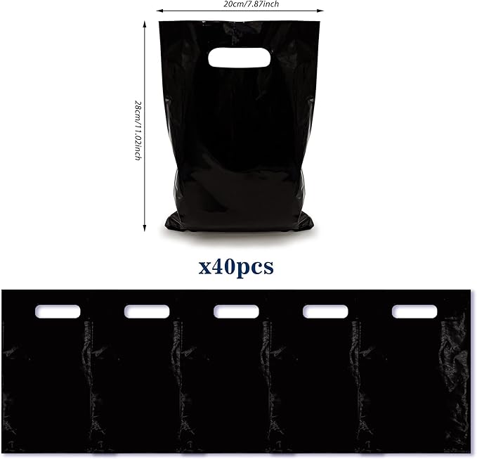 TOSPARTY 40PCS Black Plastic Gift Bags Easter Candy Bag Die Cut Bags are Sturdy Party Assorted Plastic Easter Gift Bag