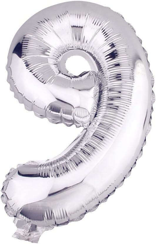 Glanzzeit 16 Inch Silver Foil Balloons Letters A to Z Numbers 0 to 9 for Prom Wedding Birthday Party Decor (Number 9)