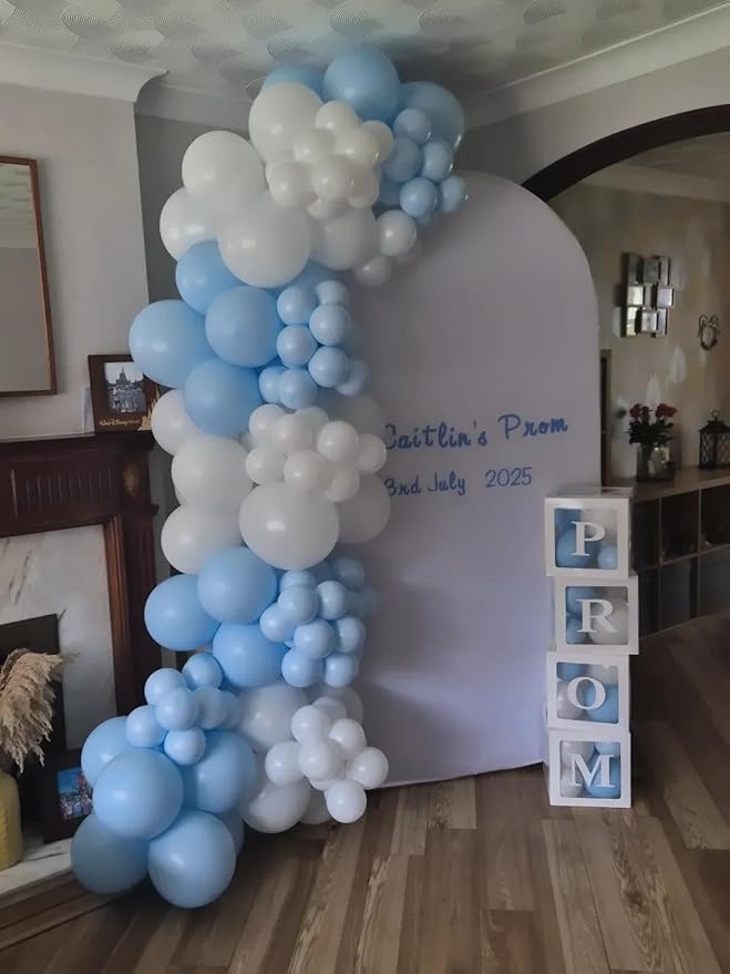 Blue and White Balloons Garland Arch Kit with Stars 200Pcs - 5 10 12 18 22 inch Balloon and Confetti Balloons for Baby Shower Gender Reveal Boy Birthday Anniversary Wedding Party Decorations