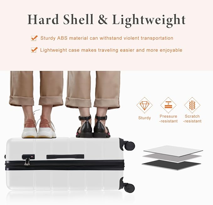 Sweetcrispy Carry on Suitcase, Luggage with Spinner Wheels, Hard Shell ABS, TSA Lock, 20 Inch White