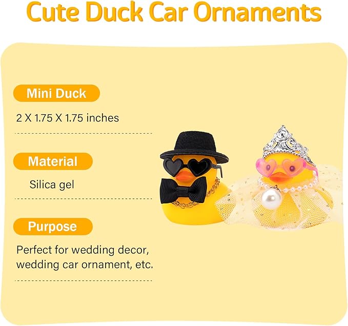 wonuu Pair Set of 2 Wedding Rubber Ducks, Bride Groom Duckies Marriage Rubber Duck Mini Couple Ducky for Ceremony Gift Souvenir Marry Blessings Elegant Heartwarming Present, White