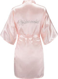 EPLAZA Women's One Size Silver Rhinestones Bride Bridesmaid Short Satin Robes for Wedding Party Getting Ready