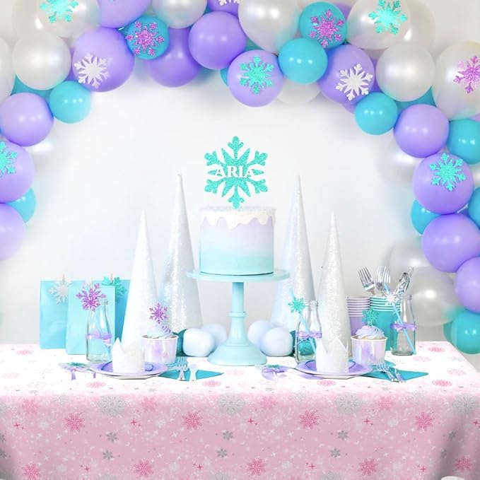 2 PCS Pink Plastic Snowflake Tablecloth(54x108 Inch) Frozen Birthday Winter Wonderland Decorations Disposable Table Cover Tablecloths for Christmas Holiday New Year Party Favors Supplies Decor