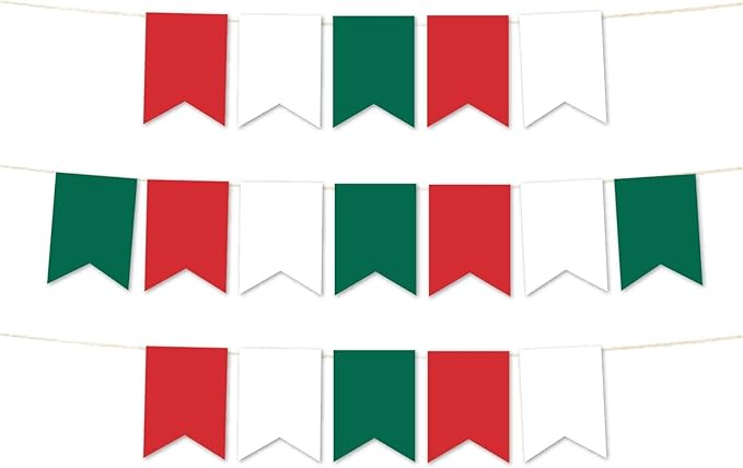 Andaz Press Hanging Pennant Banner with String, Red, White, Emerald Green, 1-Set, 24 Pennants, Approx. 12-Feet Long, Christmas Theme Colored Supplies