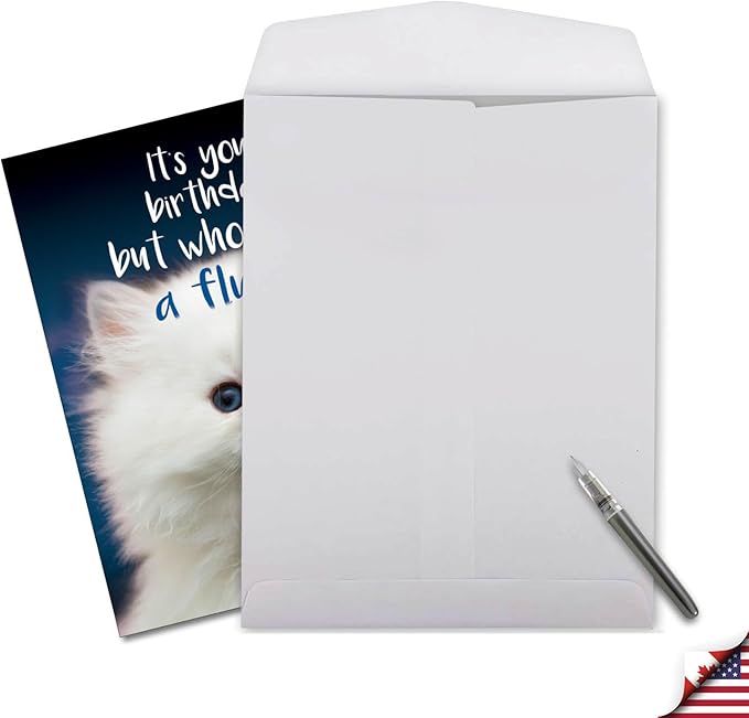 NobleWorks - Hilarious Happy Birthday Card with Envelope (8.5 x 11 Inch) - Funny Animal Greeting Card From All Of Us - Fluffy Kitten J3224BDG-US