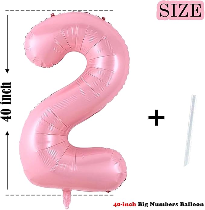 Number 2 Balloon 40 Inch Pink Number Balloon Foil Mylar Alphabet Balloon for Birthday Wedding Baby Shower Party Large Number Balloon