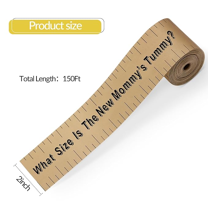 Sratte 2 Rolls 2 Inch x 150 Feet Baby Shower Measuring Tape Tummy Measure Belly Game Paper Belly Measuring Tape for Baby Shower Party Decorations Supplies (Kraft Brown)