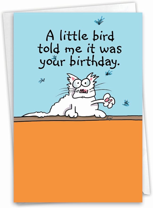 NobleWorks - 1 Awesome Birthday Greeting Card - Cartoon Art, Happy Funny Bday Note - Little Bird C9592BDG