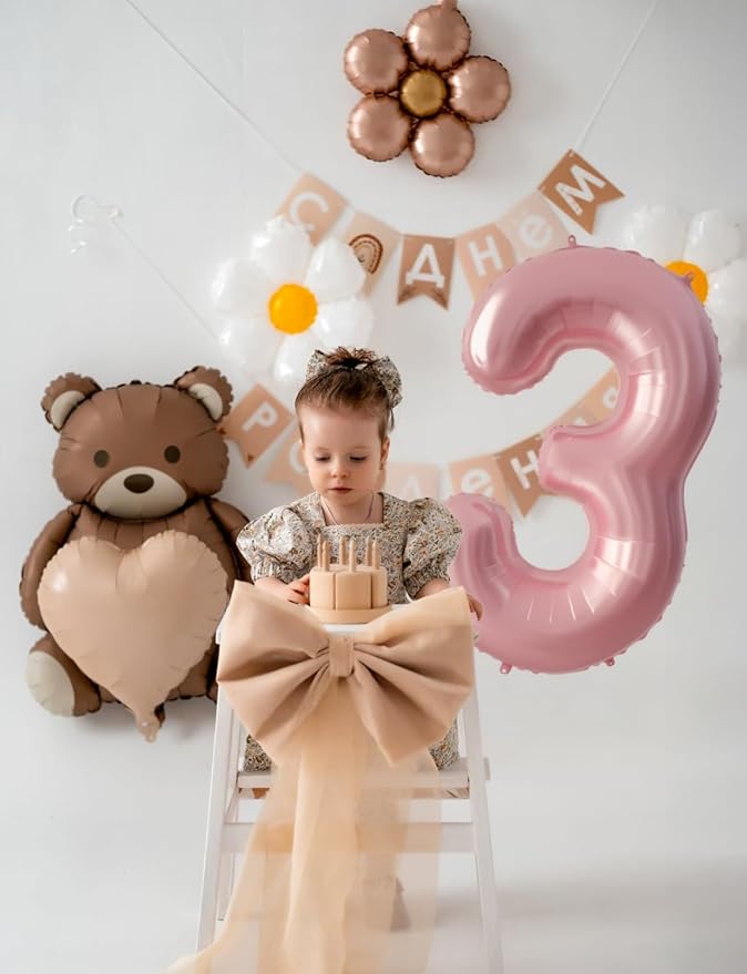 Pink Number 3 Balloons – 40 Inch Giant Foil Number Balloon, Light Pink Number Balloon for Girls Birthday, Baby Shower & Princess Theme Party Decorations