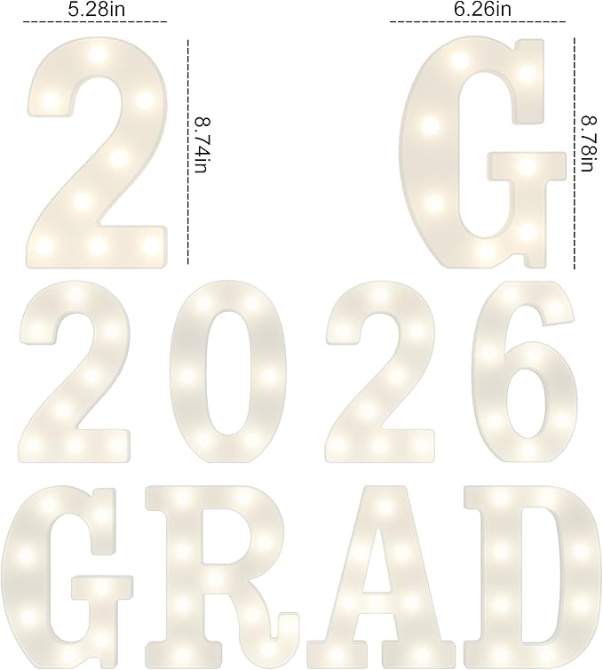 Graduation Decorations 2026-8 LED Long Marquee Light Up Letters 'Grad 2026' - Graduation Party Decor for Kindergarten Preschool High School College Graduation