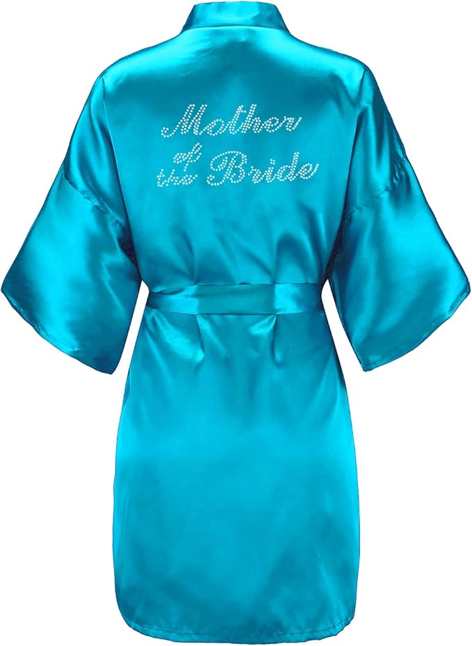 EPLAZA Women's One Size Silver Rhinestones Bride Bridesmaid Short Satin Robes for Wedding Party Getting Ready