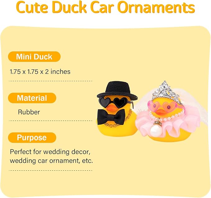 wonuu Pair Set of 2 Wedding Rubber Ducks, Bride Groom Duckies Marriage Rubber Duck Mini Couple Ducky for Ceremony Gift Souvenir Marry Blessings Elegant Heartwarming Present, Pink with Soft Top Hat