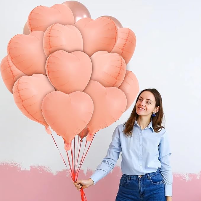 TONIFUL 30Pcs 18 Inch Pastel Orange Balloons Light Orange Heart Shape Foil Mylar Banners Decoration for Birthday Valentine's Day Wedding Bridal Shower Anniversary Engagement Party Supplies