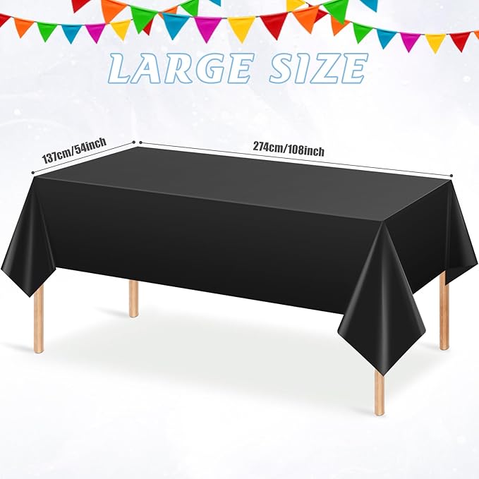 6Pcs Black Rectangle Tablecloth,Disposable Plastic Table Cloth,Waterproof Black Table Cover for Graduation Birthdays Weddings Anniversary Party Decorations,54 x 108 Inch