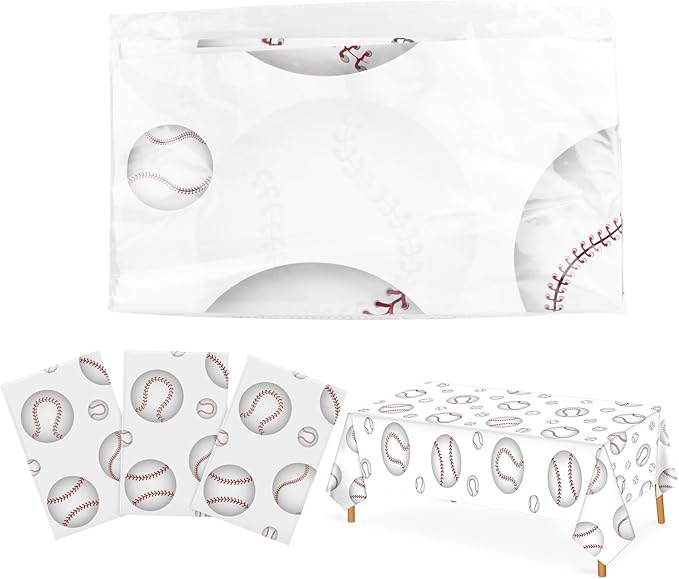 2 Pack Baseball Tablecloths 54 x 108 Inch Disposable Plastic Baseball Pattern Tablecover Rectangular Table Cloth for Kids Sports Baseball Birthday Party Outdoor Picnics Dining Supplies