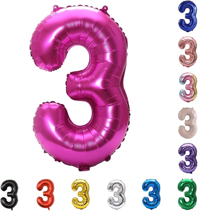 YPSelected 32 Inch Large Foil Helium Number Balloon Birthday Wedding Party 0-9 (Rose Red, 3)