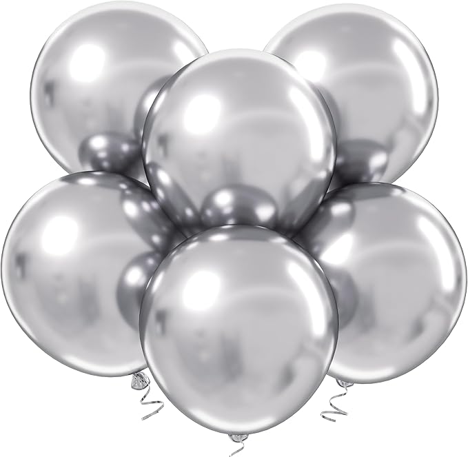 18 Inch Metallic Silver Balloons - 35pcs Large Thick Chrome Silver Balloons for Birthday, Baby Shower, Wedding, Graduation, Summer Themed Party Decorations