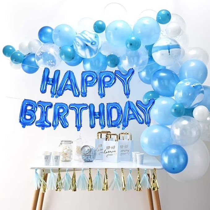 TONIFUL Blue Happy Birthday Balloons 16 Inch Mylar Foil Letters Birthday Sign Banner Balloon Bunting Reusable for Girls Boys Kids & Adults Birthday Decorations and Party Supplies