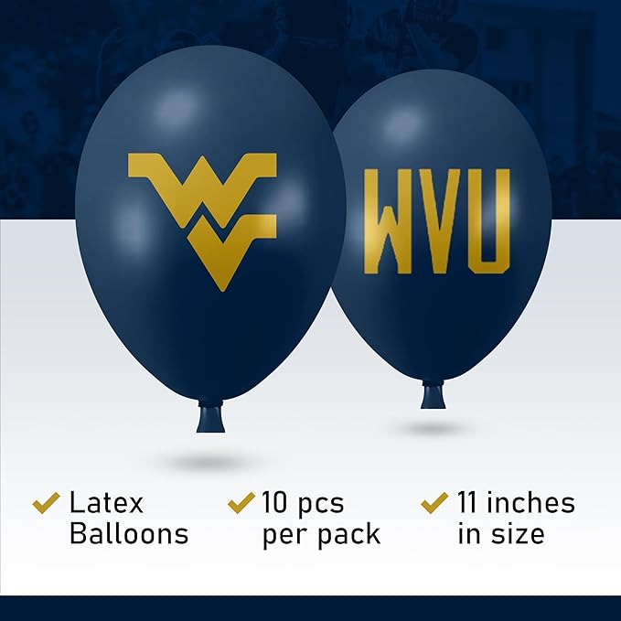 West Virginia Mountaineers Balloons 10 Pack 11" Official Licensed Logos, Helium Quality Latex Balloons, Perfect for College Football Team Celebration, Decorated Front and Back by Westrick