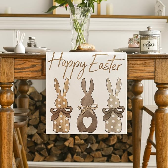 Artoid Mode Carrots Rabbit Bunny Happy Easter Table Runner, Spring Summer Seasonal Holiday Kitchen Dining Table Decoration for Indoor Outdoor Home Party Decor 13 x 90 Inch