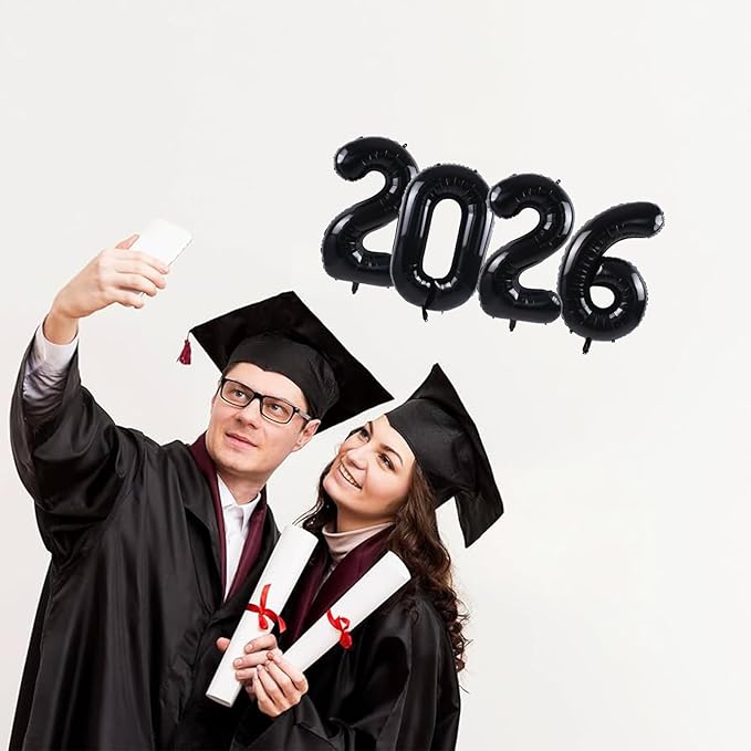 TONIFUL 2026 Black Foil Number Balloons 16 Inch Black 2026 Number Balloons 2026 Graduation Aluminum Foil Mylar Balloons for 2026 New Year Eve Christmas Anniversary Party Supplies